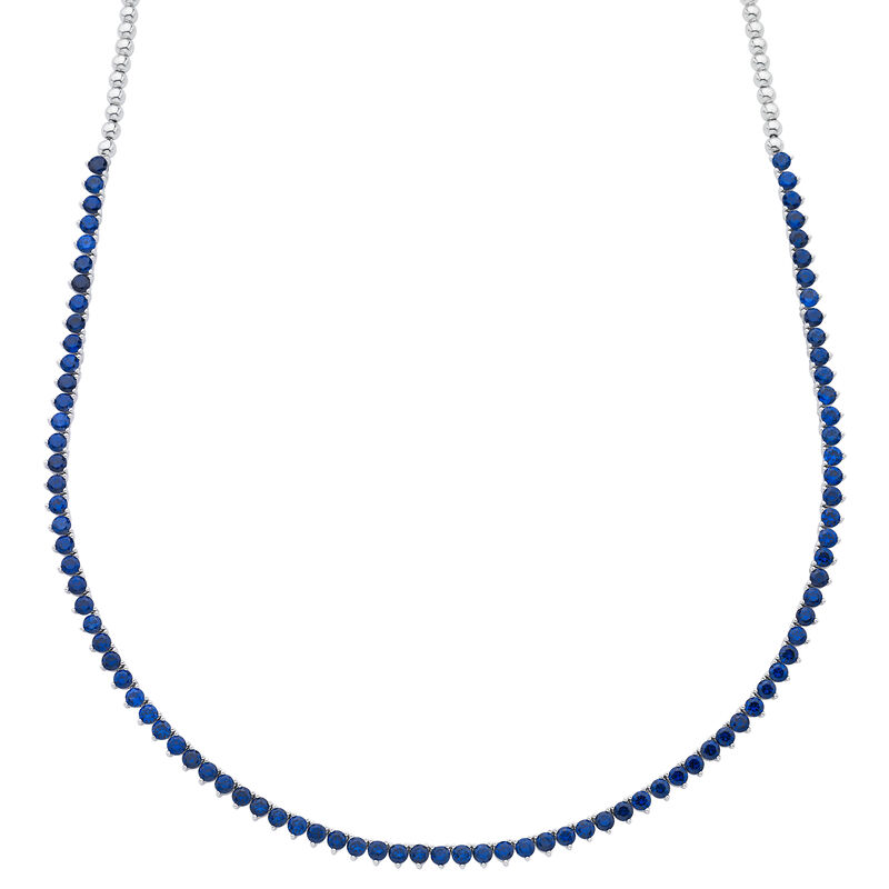 Brilliant-Cut Created Blue Sapphire and Bead Necklace in Sterling Silver image number null